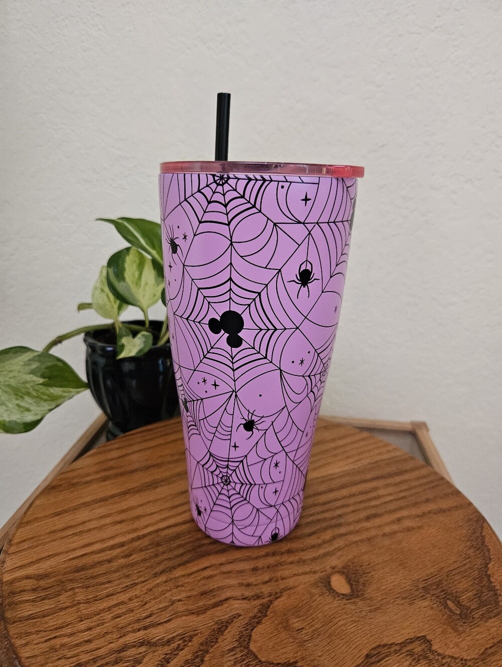 Disney Mickey Mouse Pink Halloween Spider web Stainless Travel Tumbler w/ Straw